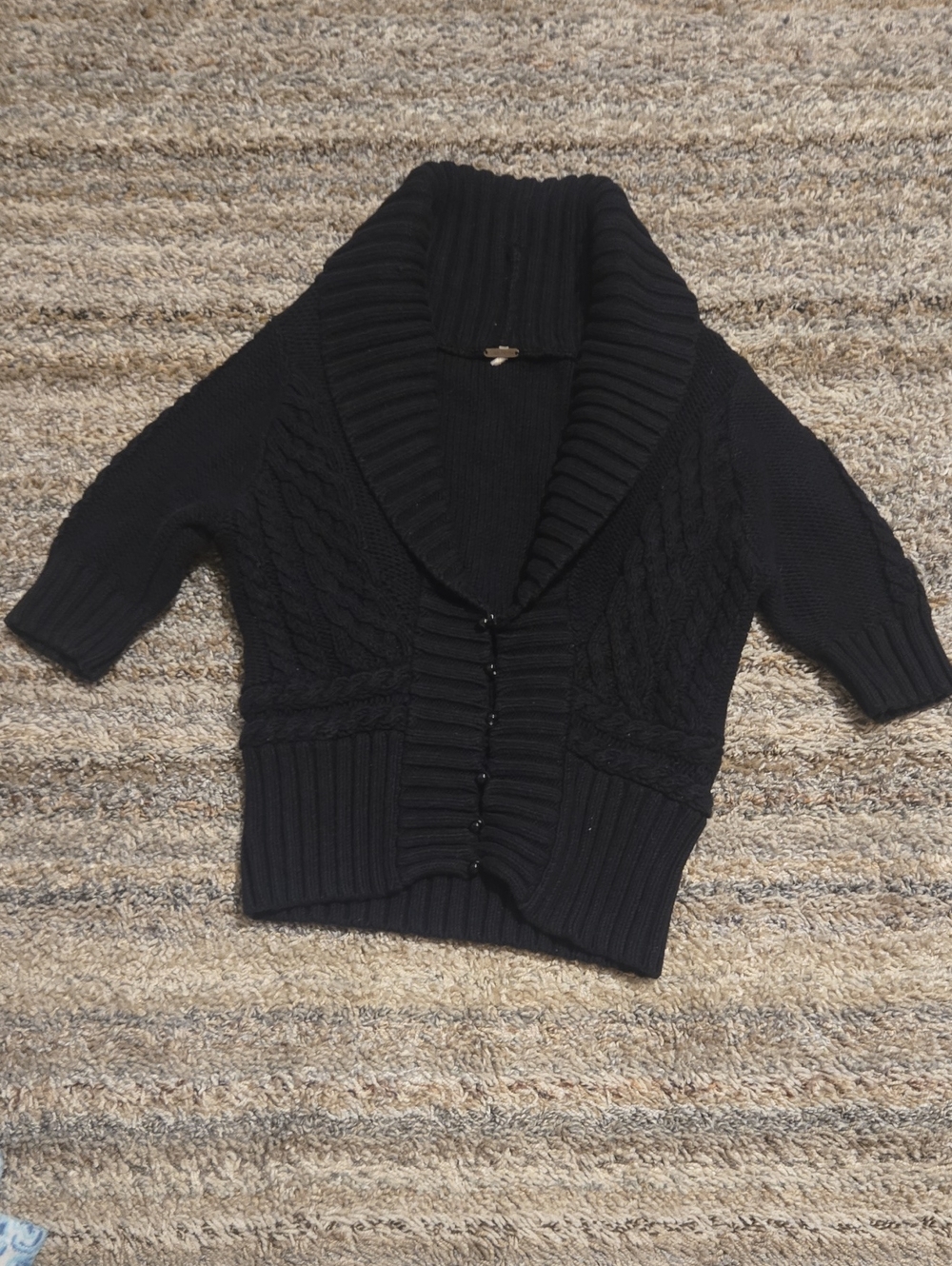 Free People Black Shawl Collar Cable Cardigan Sweater